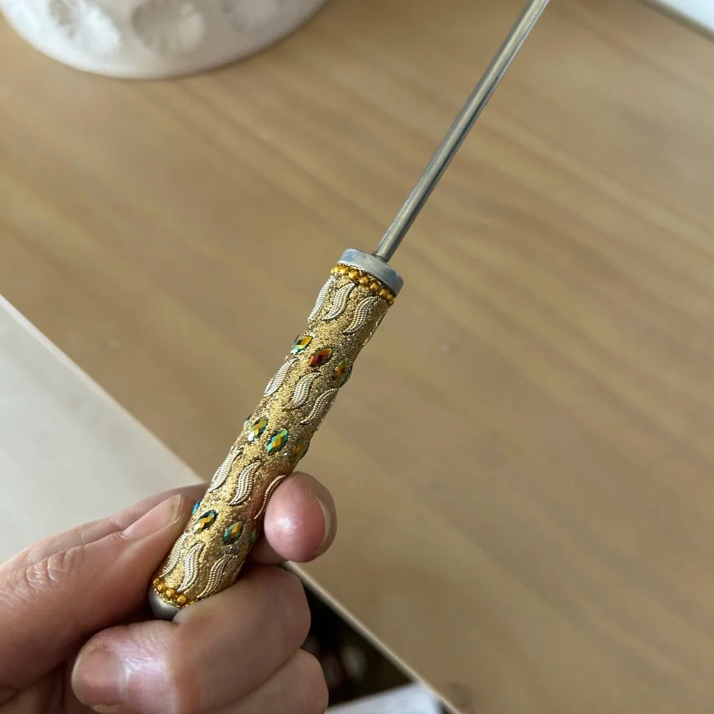 Ornate PIER 1 Candle Snuffer Gold Silver Tone Aurora Bourealis Rhinestones